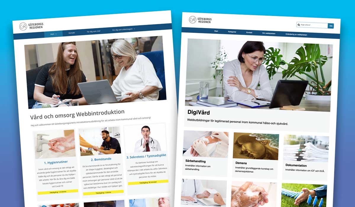 Skärmbilder från de två webbsajterna med digitala vårdutbildningar