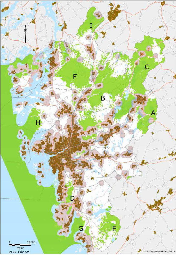Karta över tysta områden i Göteborgsregionen